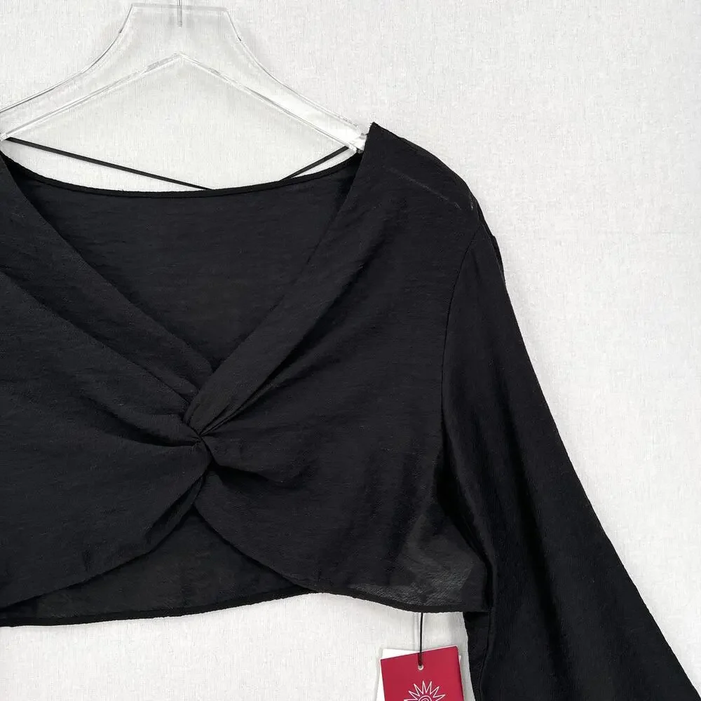 REFORMATION Keegan Top Ibiza Collection Womens XS Black Long Sleeve Twist Crop
